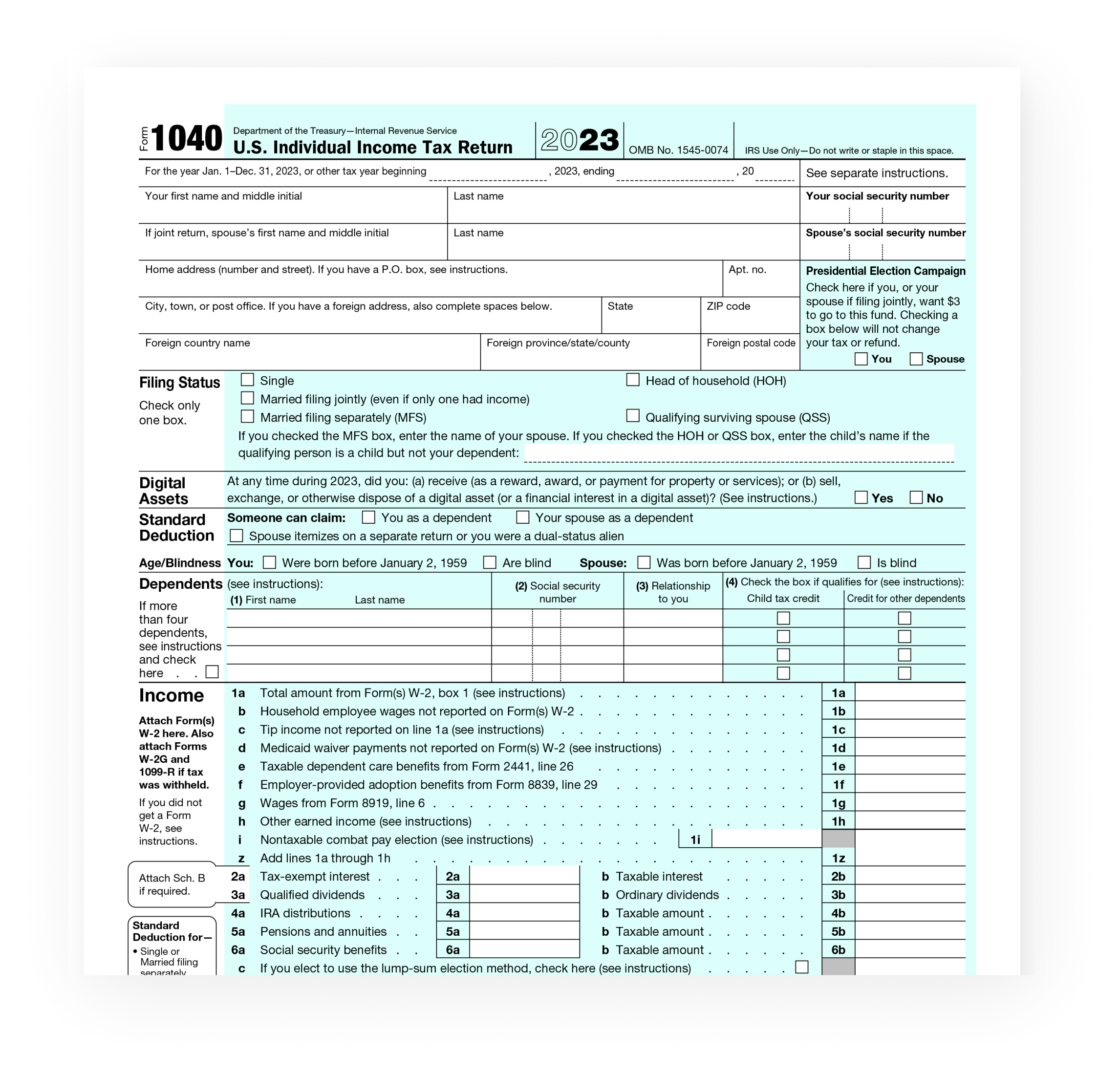 Irs Form 1040 2023 Printable Forms Free Online