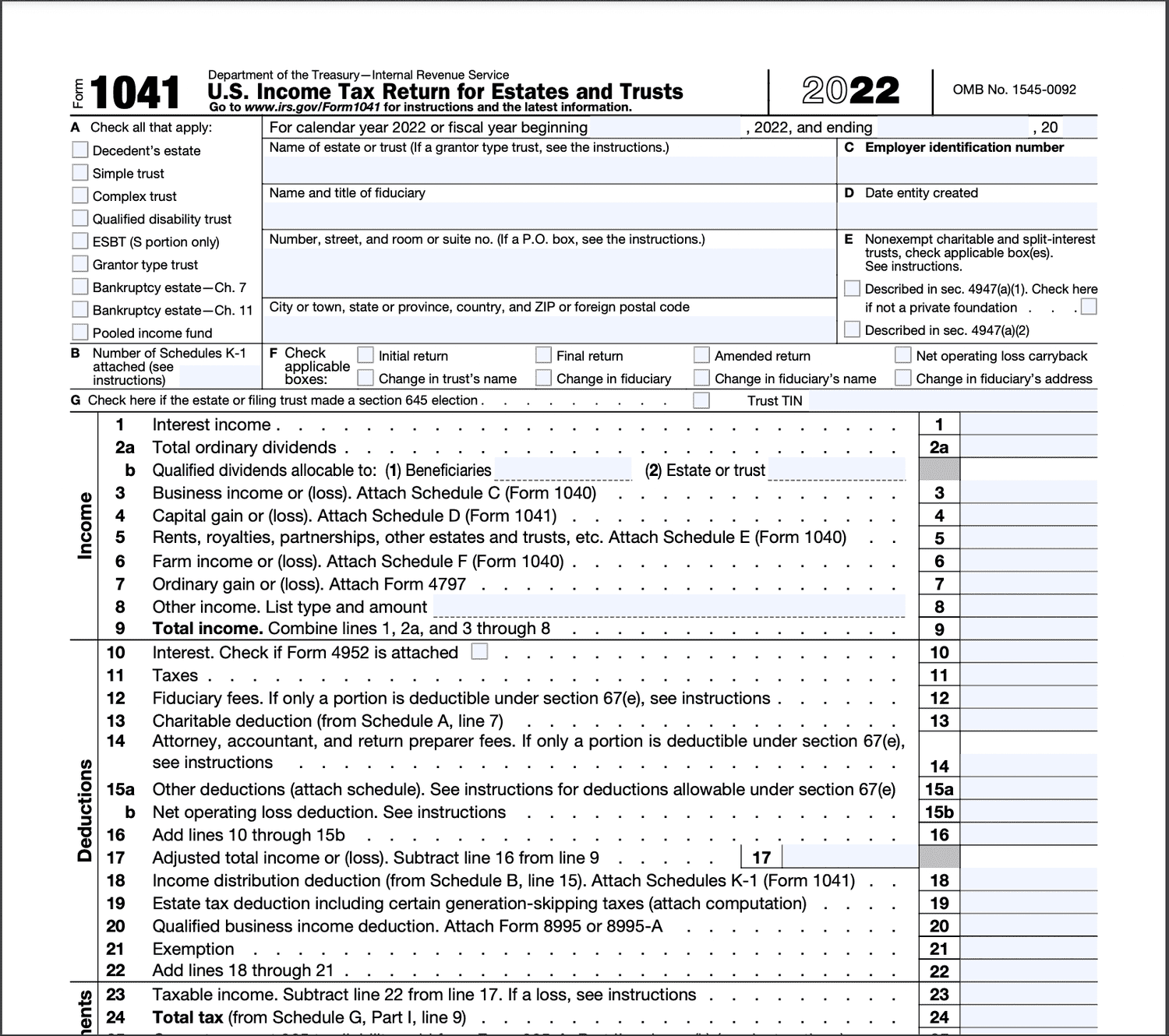 Irs Form 1041 For 2023 Printable Forms Free Online