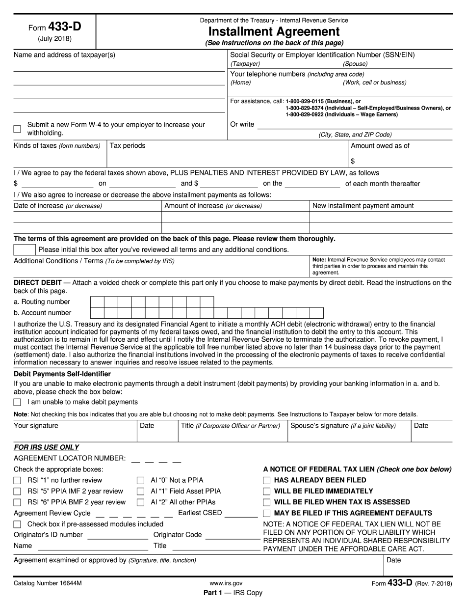 Irs Form 433 D Printable Printable Form 2024