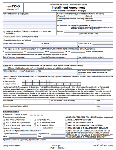 Irs Form 433 D Printable Printable Forms Free Online
