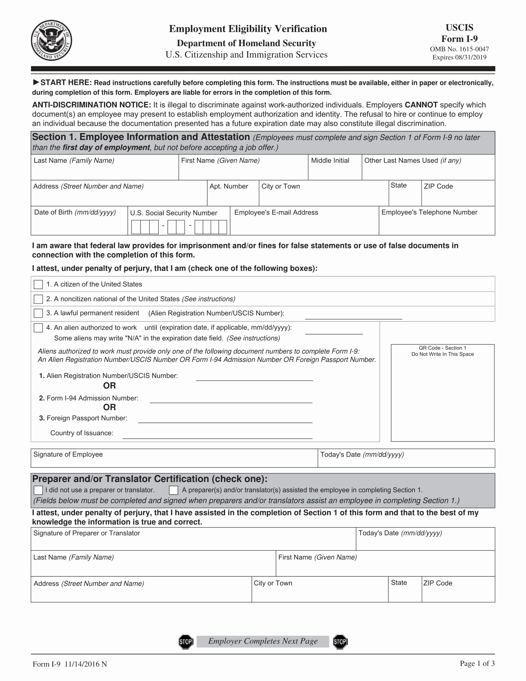 Irs I9 Form Printable Printable Forms Free Online