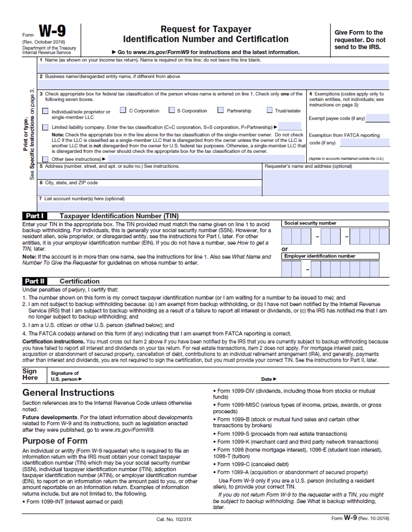 Irs W9 Printable Form 2023 Printable Forms Free Online