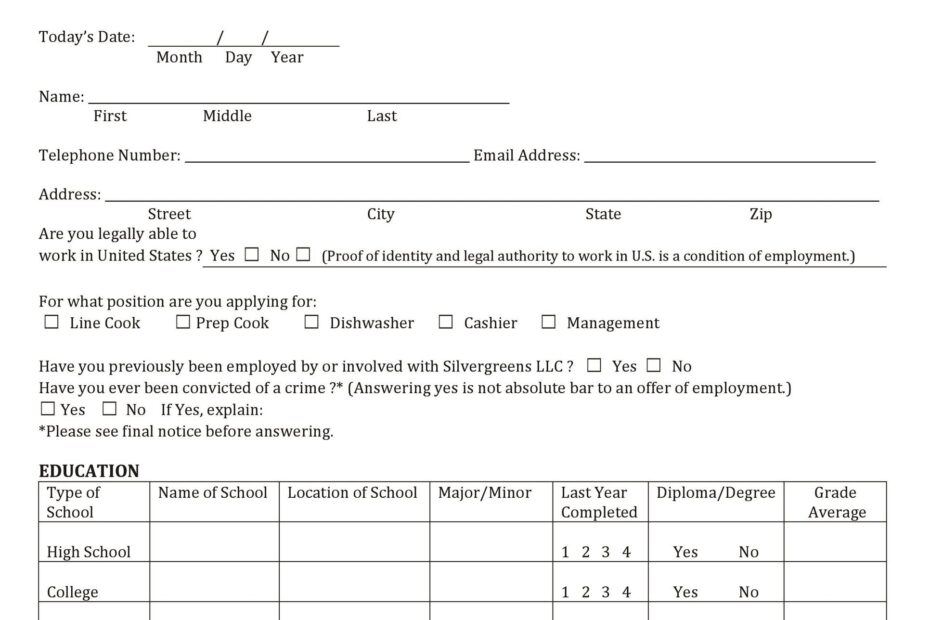 Job Application Forms Printable Printable Forms Free Online