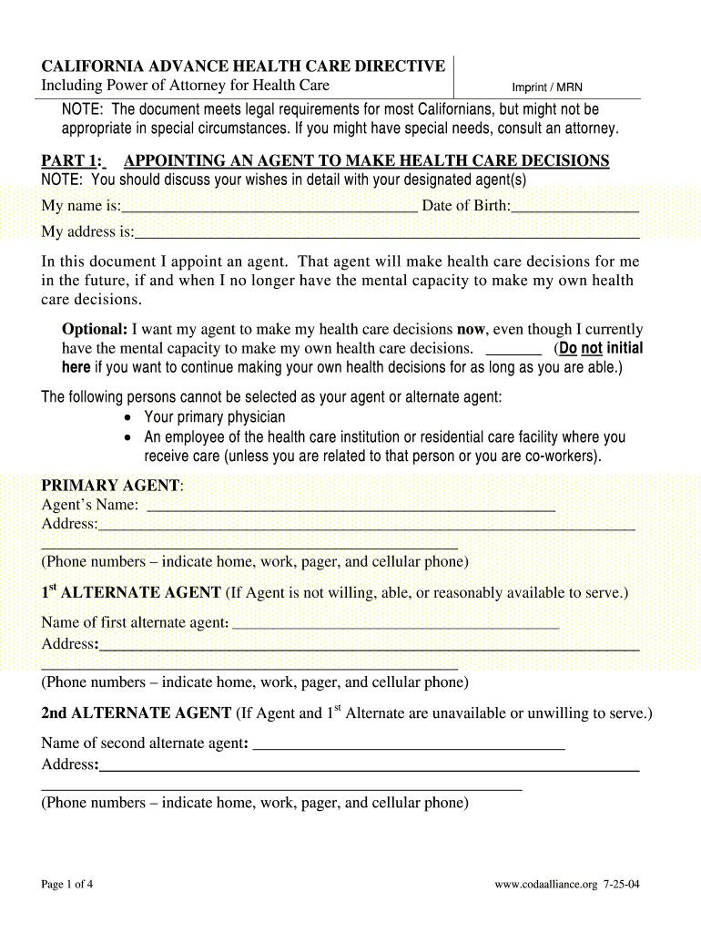 Kaiser Healt Care Directives Fill Online Printable Fillable Free 