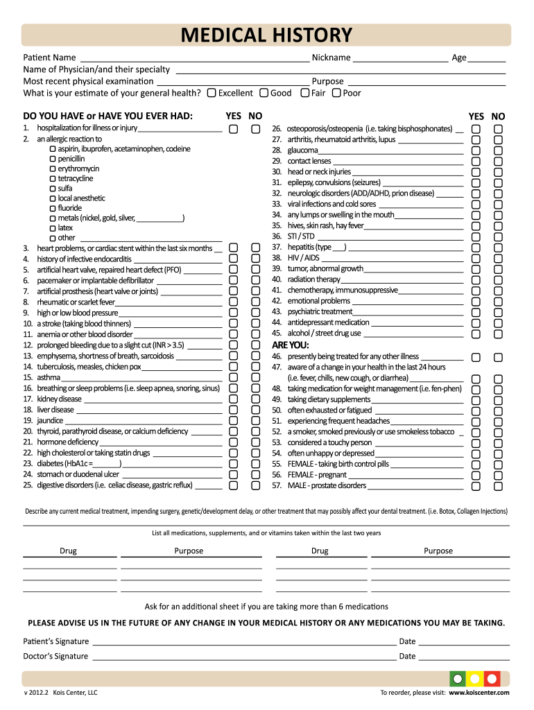 Medical History Form Printable Printable Forms Free Online
