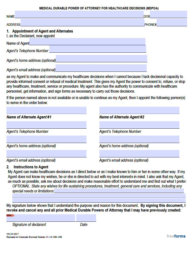 Medical Poa Printable Forms Printable Forms Free Online