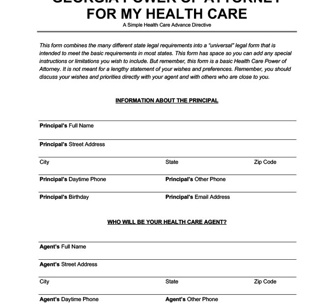 Medical Power Of Attorney Printable Form Georgia Printable Form 2024