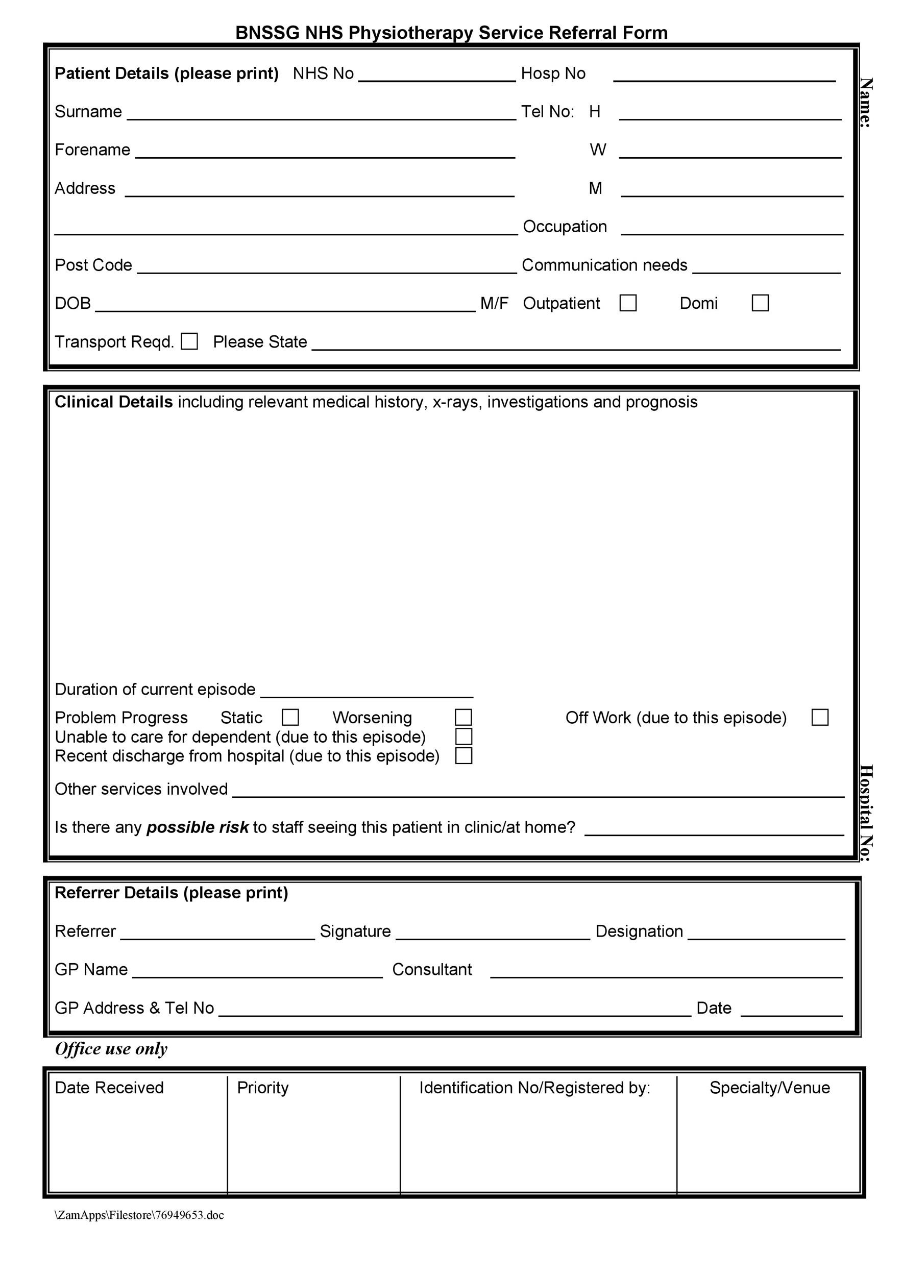 Medical Printable Blank Referral Form Printable Forms Free Online