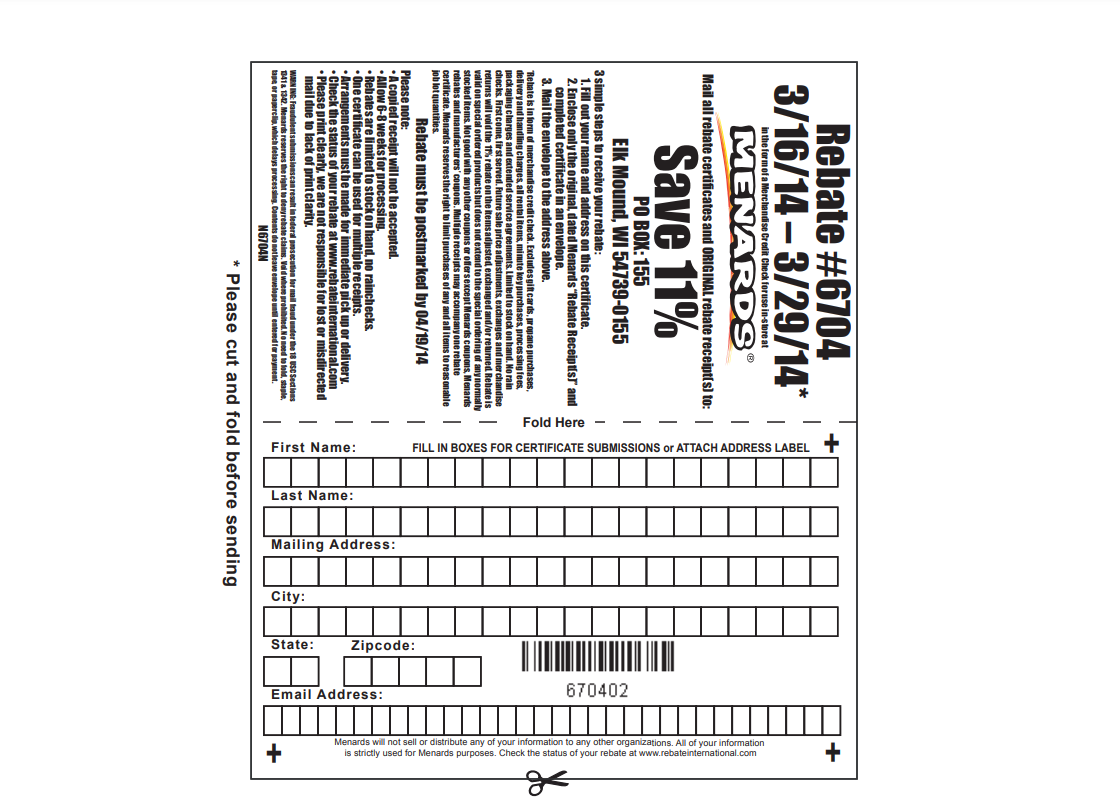 Menards 11 Rebate Form