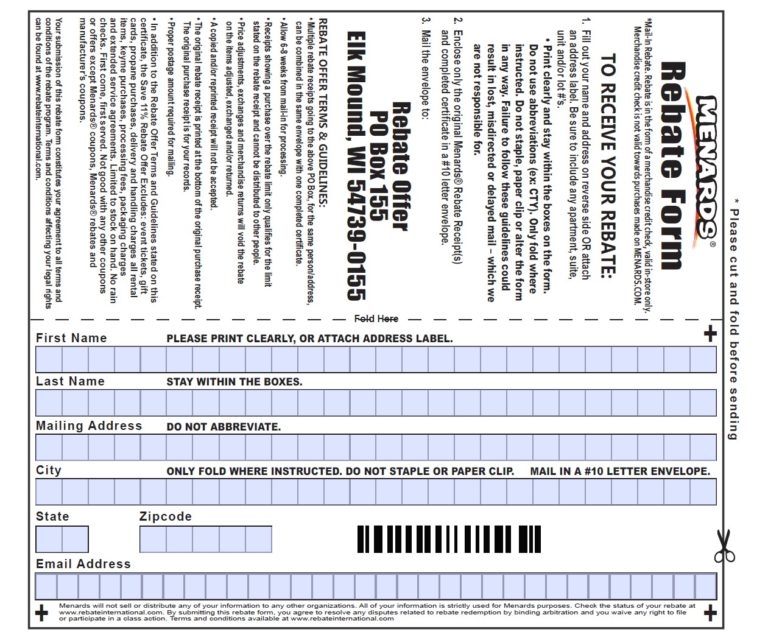Menards Rebate Center Forms Printable Form 2021 MenardsRebate Form