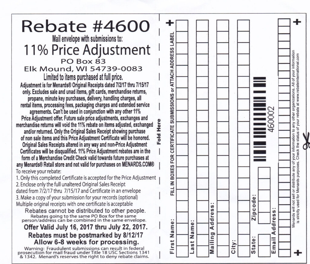 Menards Rebate Form Printable Printable Form 2024
