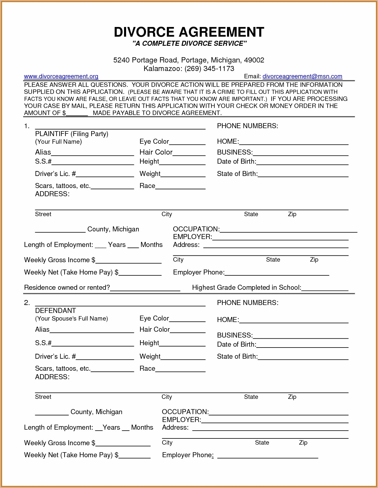 Michigan Fillable Divorce Forms Printable Forms Free Online