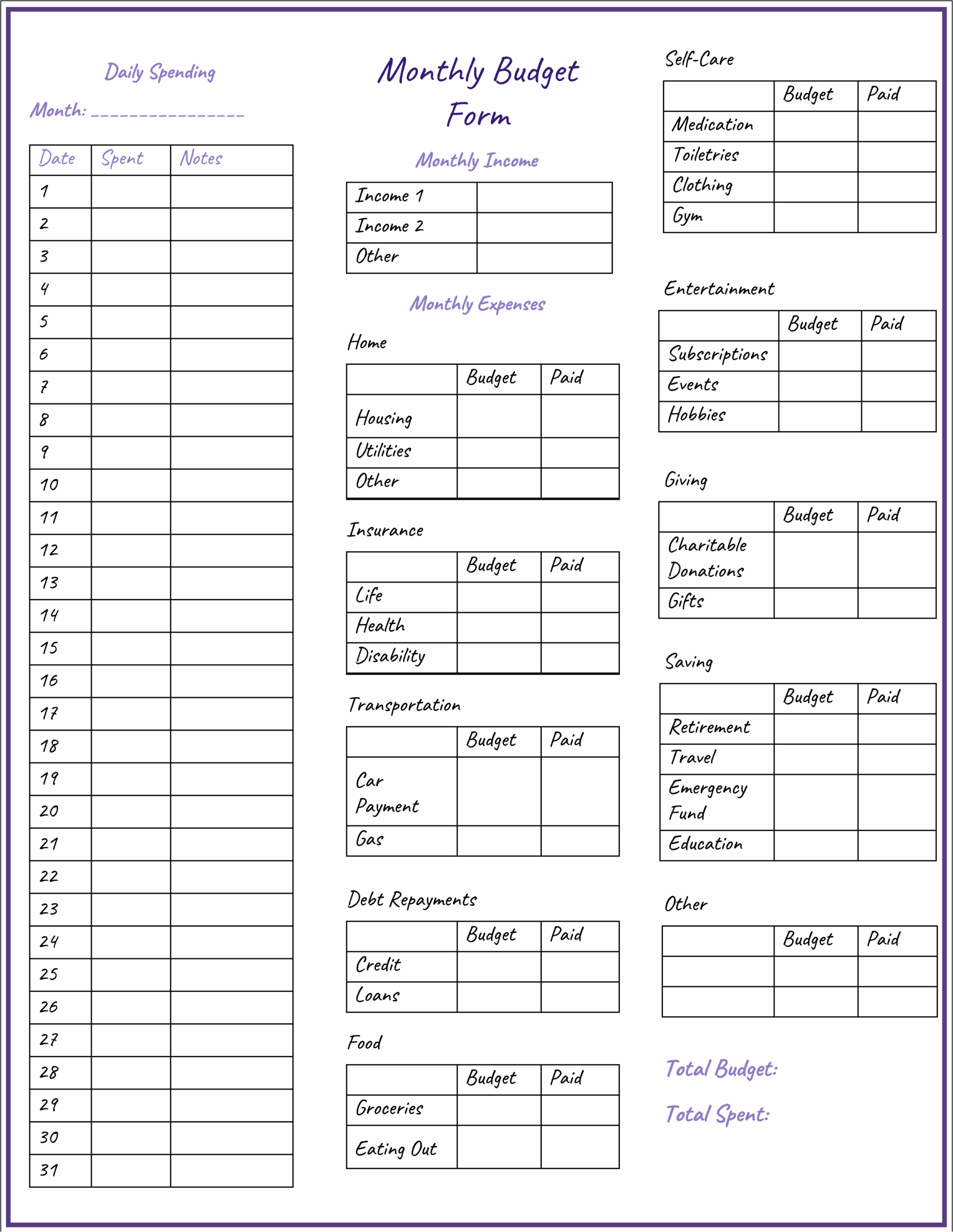 Monthly Budget Printable Forms Printable Forms Free Online