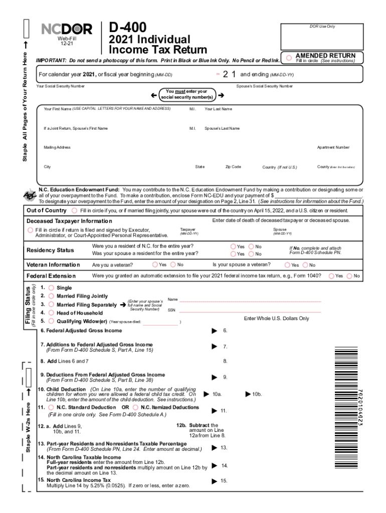 North Carolina Printable Tax Form D 400v Printable Forms Free Online