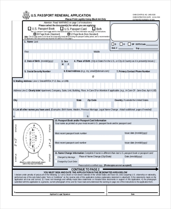 Online Printable Passport Forms Printable Forms Free Online