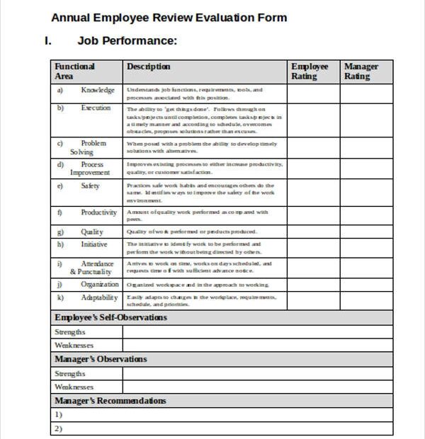 Pdf Downloadable Free Employee Evaluation Forms Printable Printable