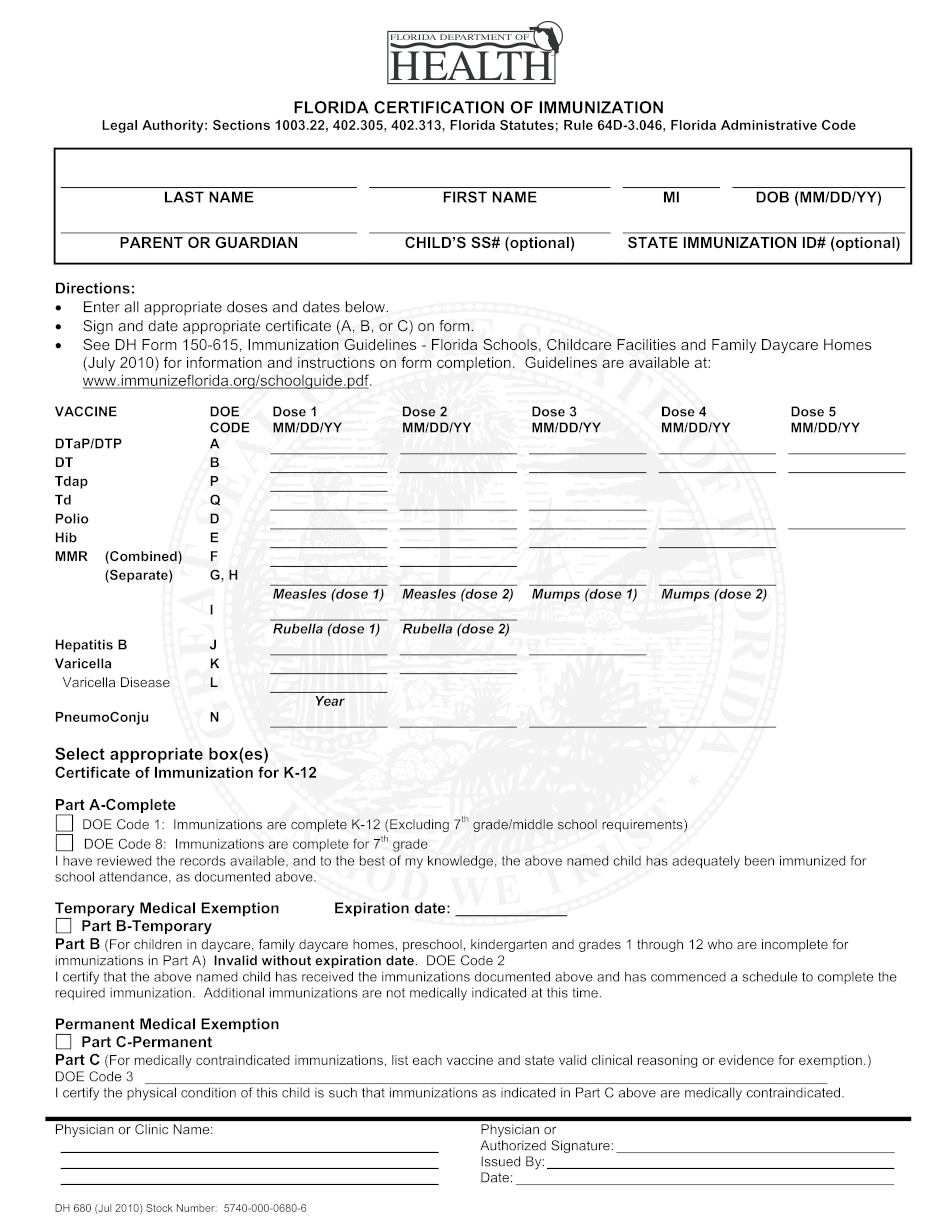 Pdf Florida Dh 680 Form Printable Printable Forms Free Online