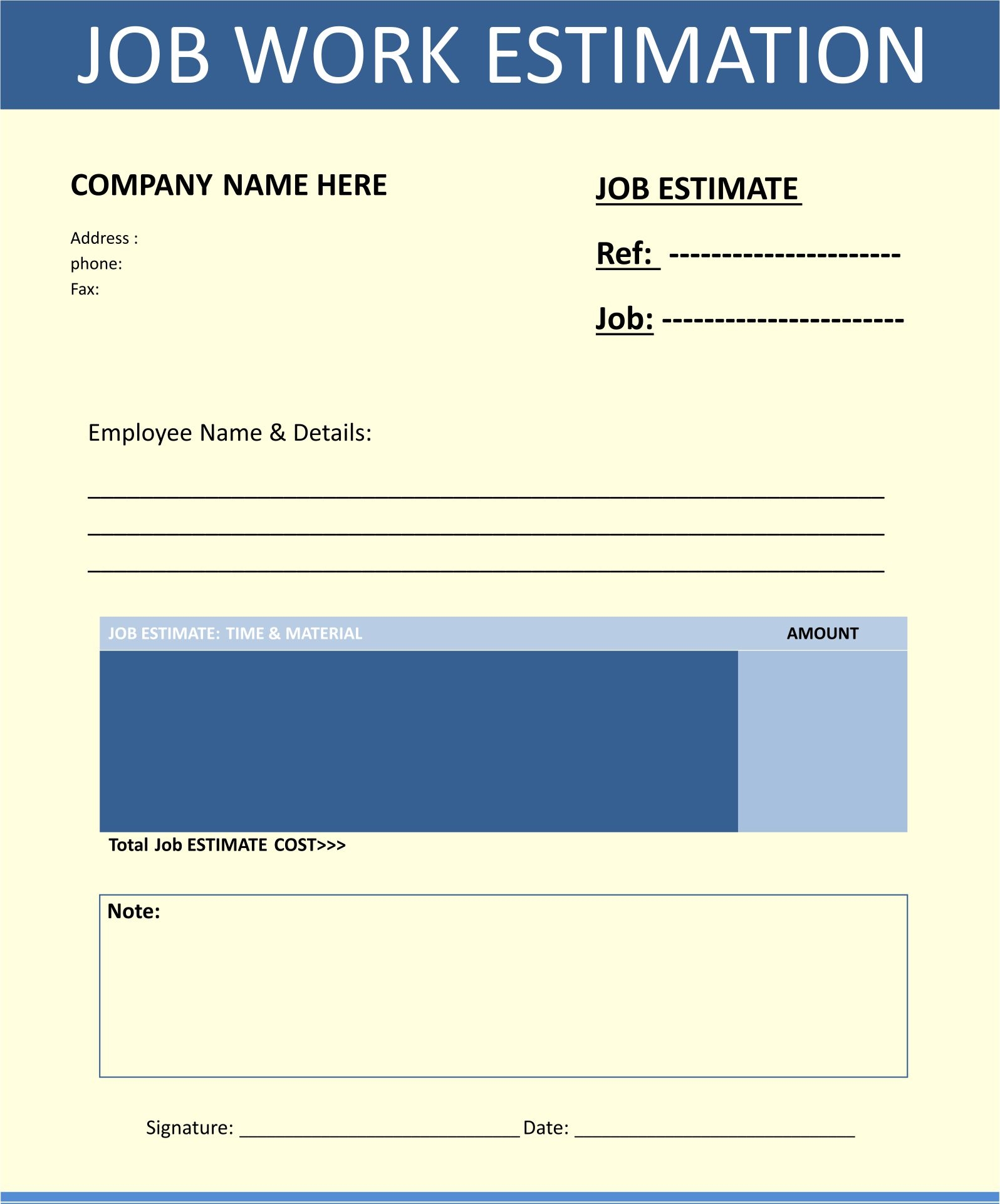 Pdf Free Printable Estimate Forms Excell Printable Forms Free Online