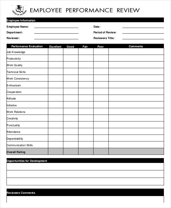 Pdf Printable Employee Performance Evaluation Form Free Download 