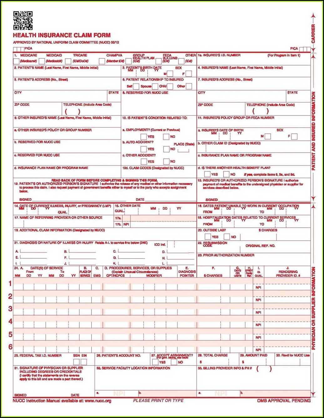 Pdf Printable Hcfa 1500 Form Printable Forms Free Online