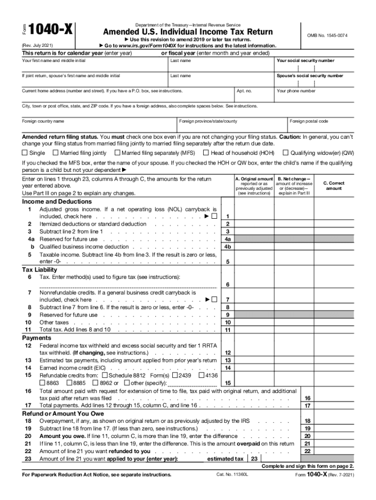 Printable 1040x Form 2024 Irs Winni Karilynn