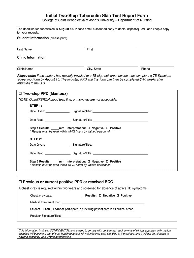 Printable 2 Step Tb Skin Test Form Printable Forms Free Online