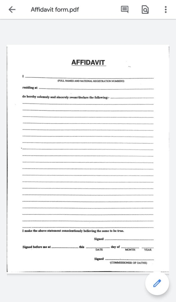 Printable Affidavit Form Zimbabwe AffidavitForm