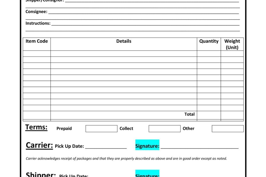 Printable Bill Of Lading Form Printable Form 2024