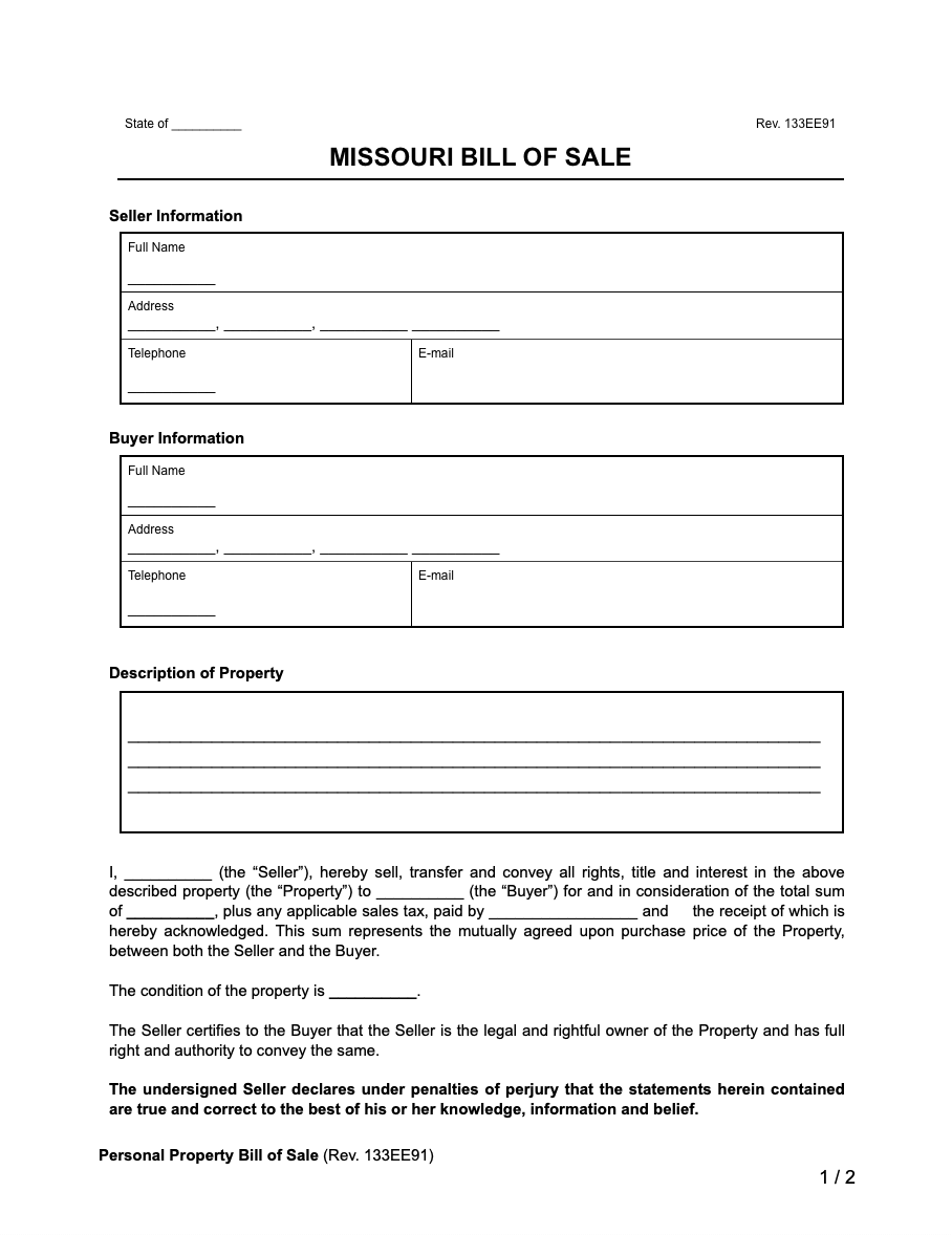 Printable Bill Of Sale Form Missouri Printable Form 2 Vrogue co