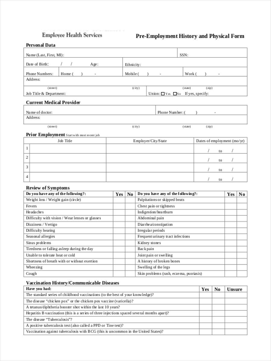 Printable Blank Basic Physical Form Printable Forms Free Online