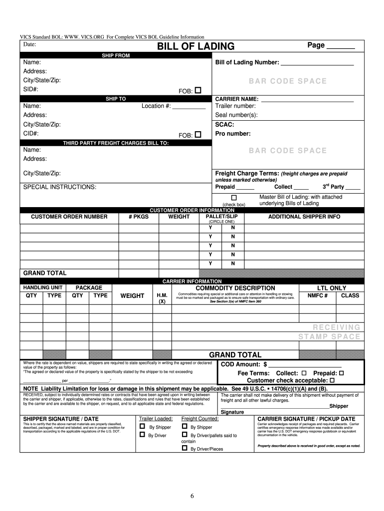 Printable Blank Bill Of Lading Form Printable Forms Free Online