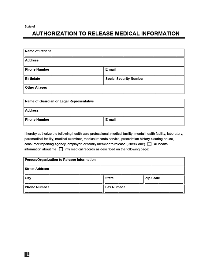 Printable Blank Medical Records Release Form Printable Forms Free Online