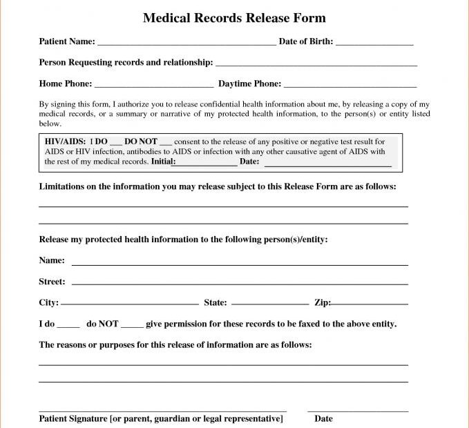 Printable Blank Medical Records Release Form Printable Forms Free Online