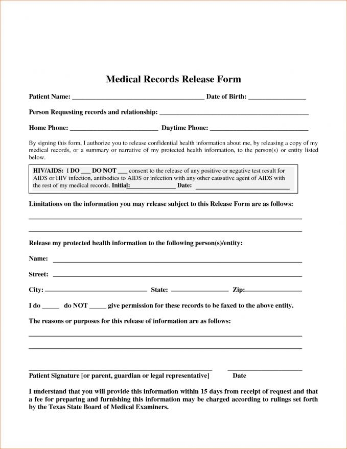Printable Blank Medical Records Release Form Printable Forms Free Online