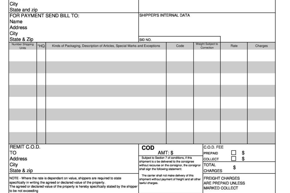 Printable Bol Form Printable Forms Free Online