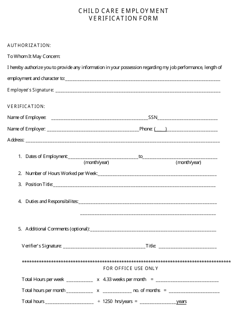 Printable Child Care Income Verification Form Printable Forms Free Online