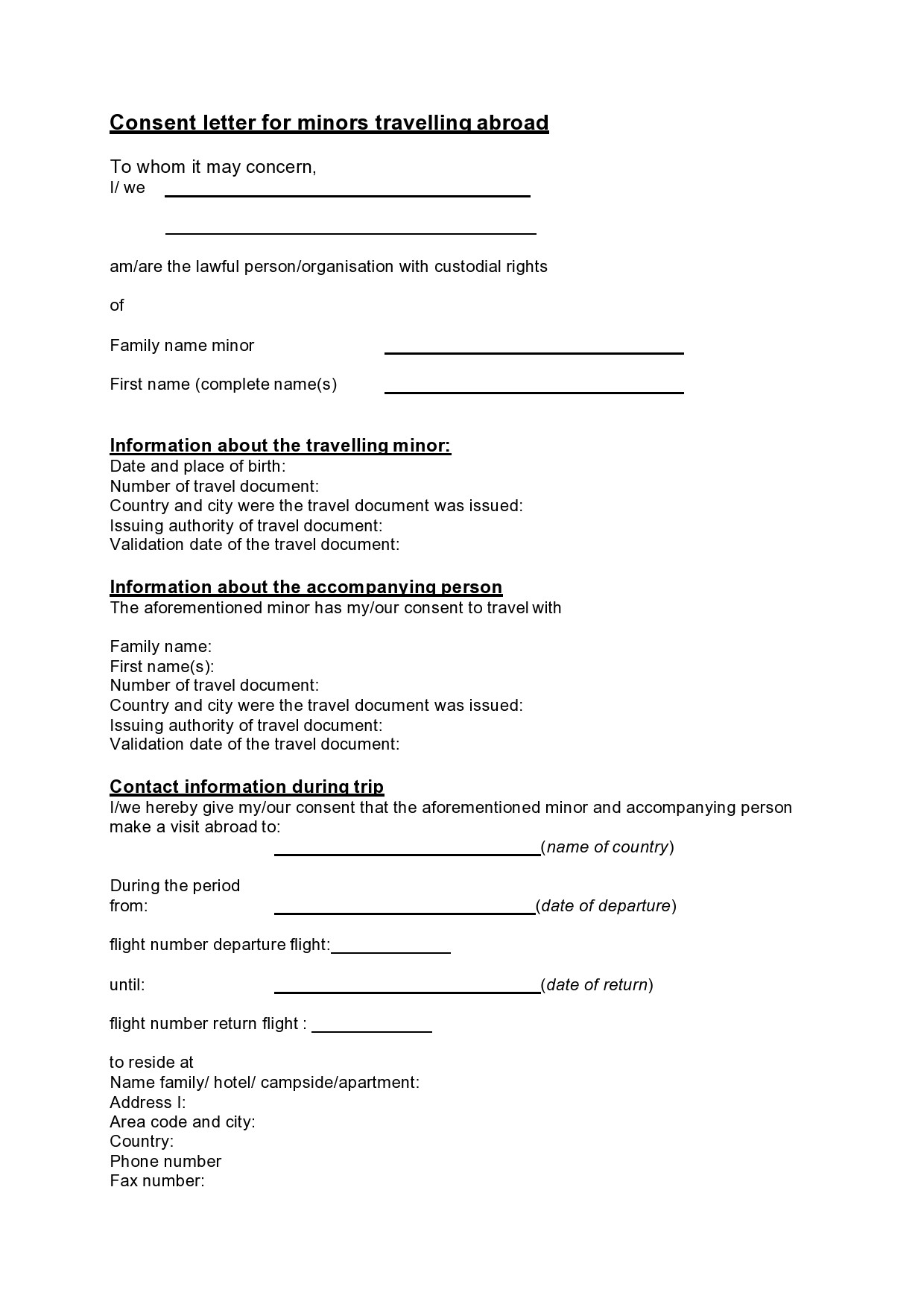 Printable Child Travel Consent Form Template Printable Forms Free Online