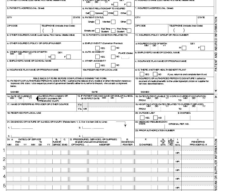 Printable Cms 1500 Form Printable Forms Free Online