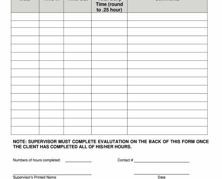 Printable Community Service Forms For Court Printable Forms Free Online