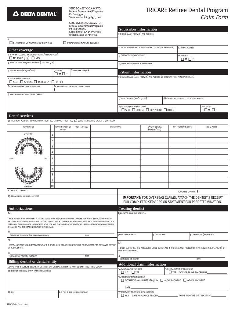 Printable Dental Ada Claim Form Printable Forms Free Online