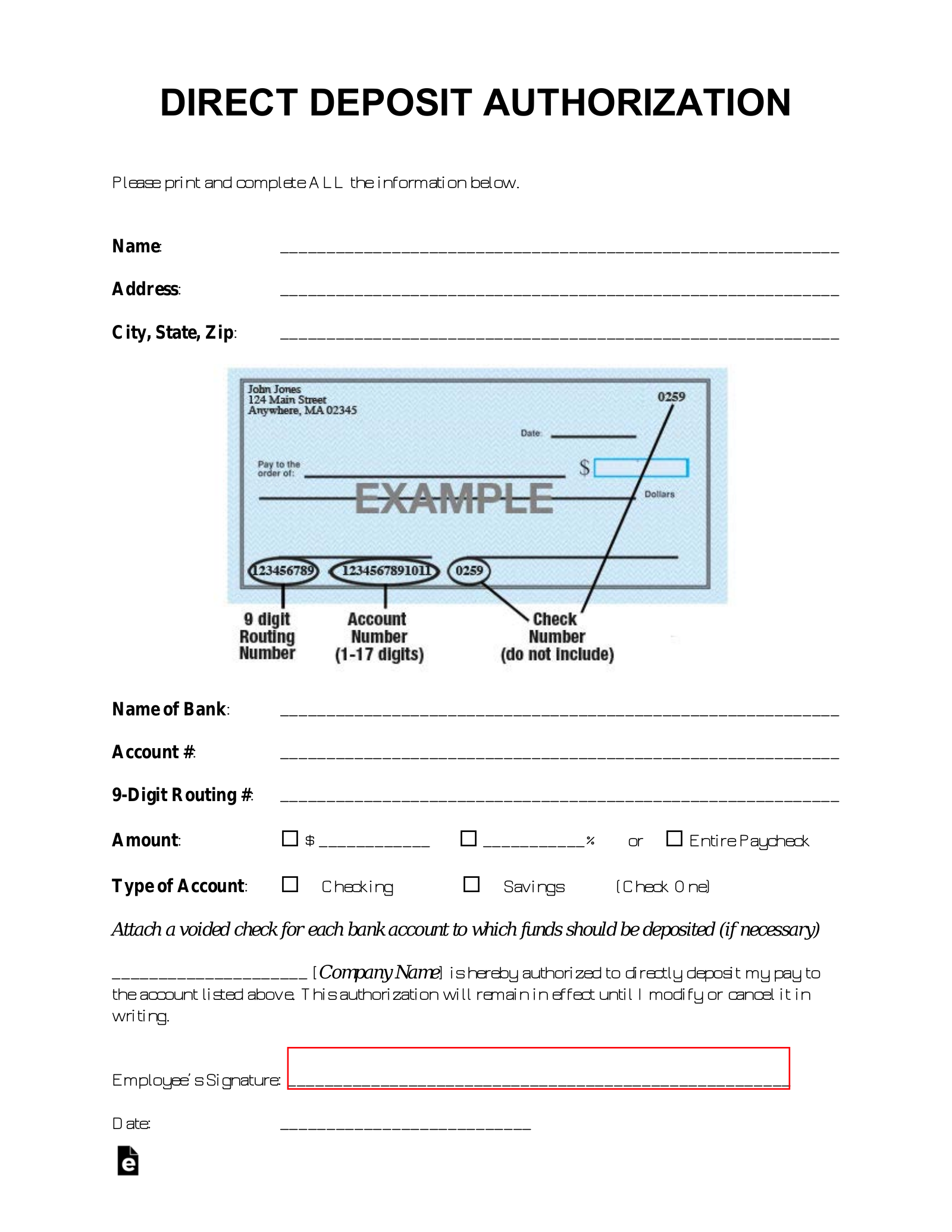 Printable Direct Deposit Form Printable Form 2024