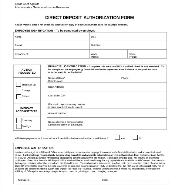 Printable Direct Deposit Forms