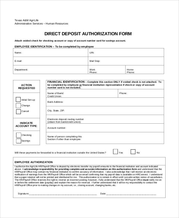 Printable Direct Deposit Forms