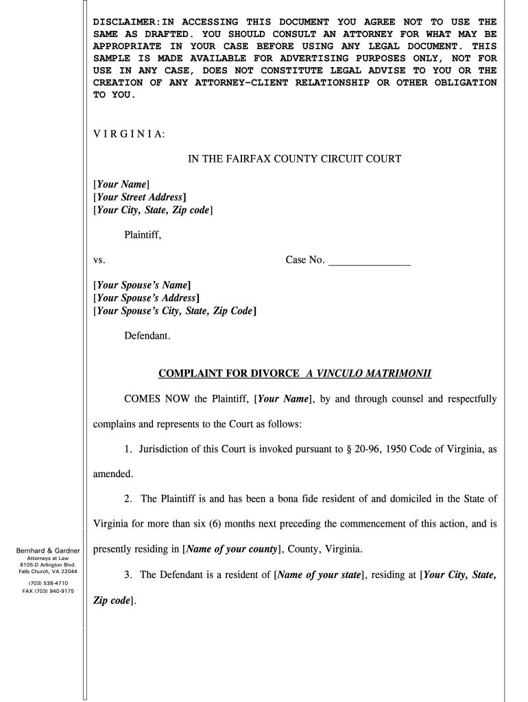 Printable Divorce Form Virginia Printable Forms Free Online