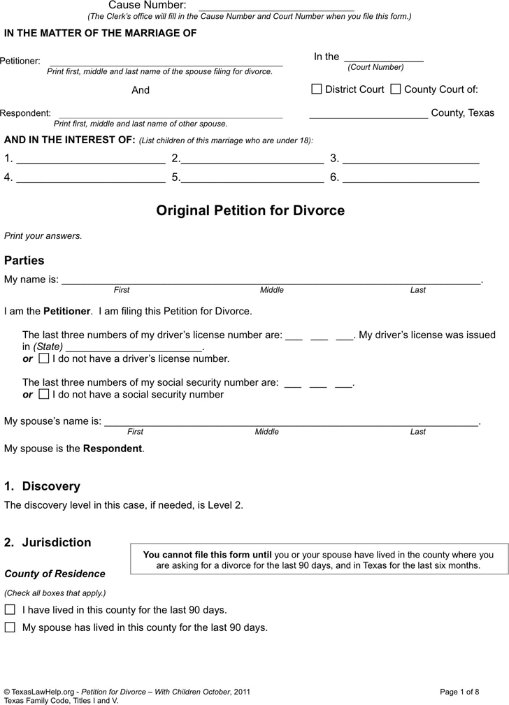 Printable Divorce Forms Texas Printable Divorce Forms Texas