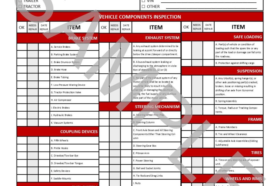 Printable Dot Inspection Form Printable Forms Free Online