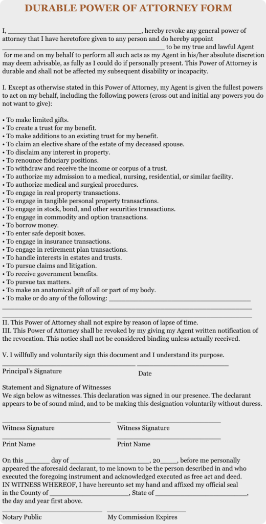 Printable Durable Power Of Attorney Form Massachusetts Printable 