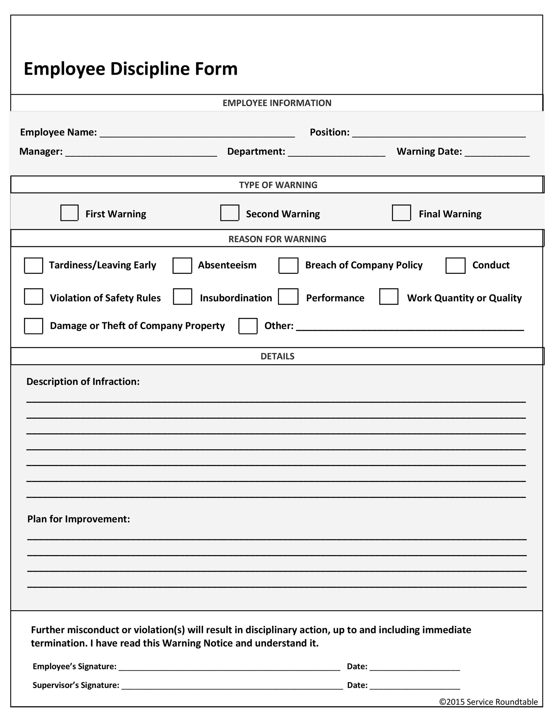 Printable Employee Discipline Form Printable Forms Free Online