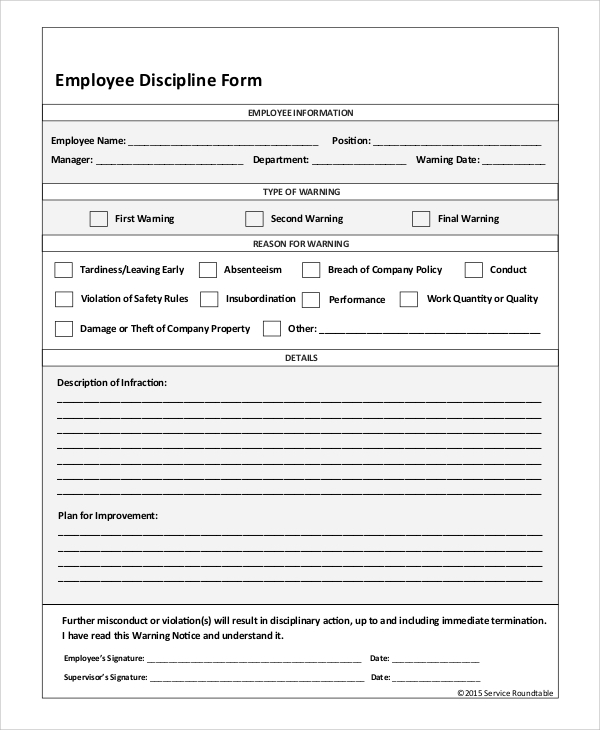 Printable Employee Discipline Form Printable Forms Free Online