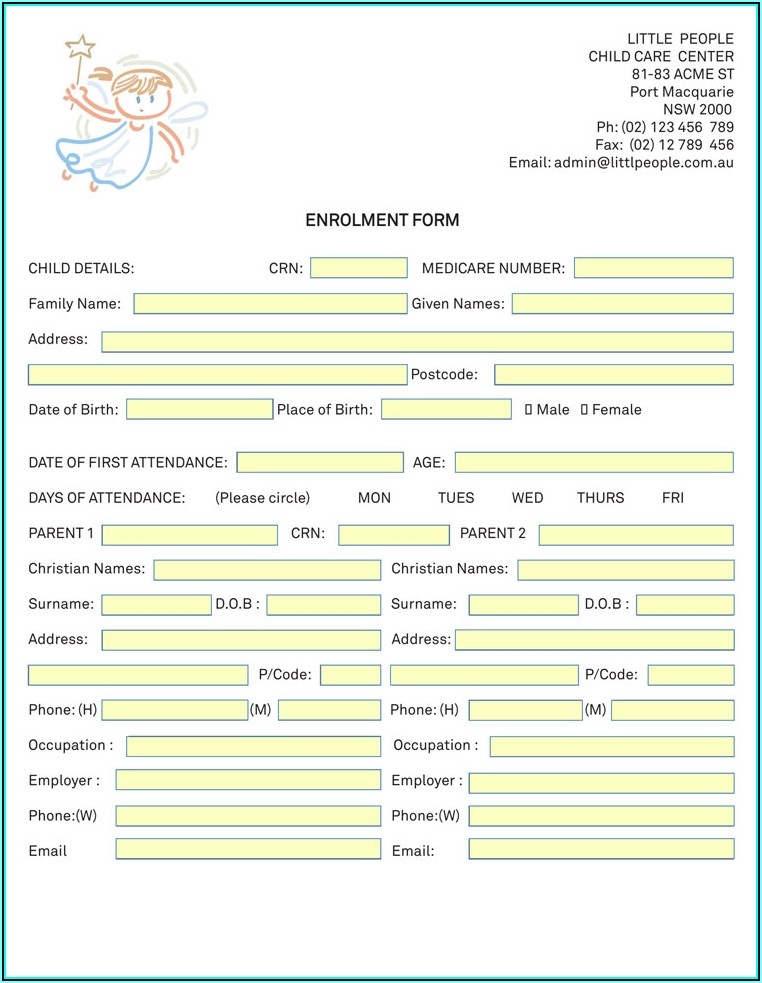 Printable Enrollment Forms For Home Daycare Printable Forms Free Online